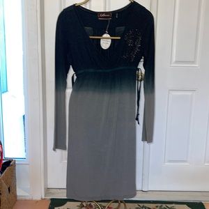 ANAMA boutique faded blk/grey faux wrap dress with velvet tied